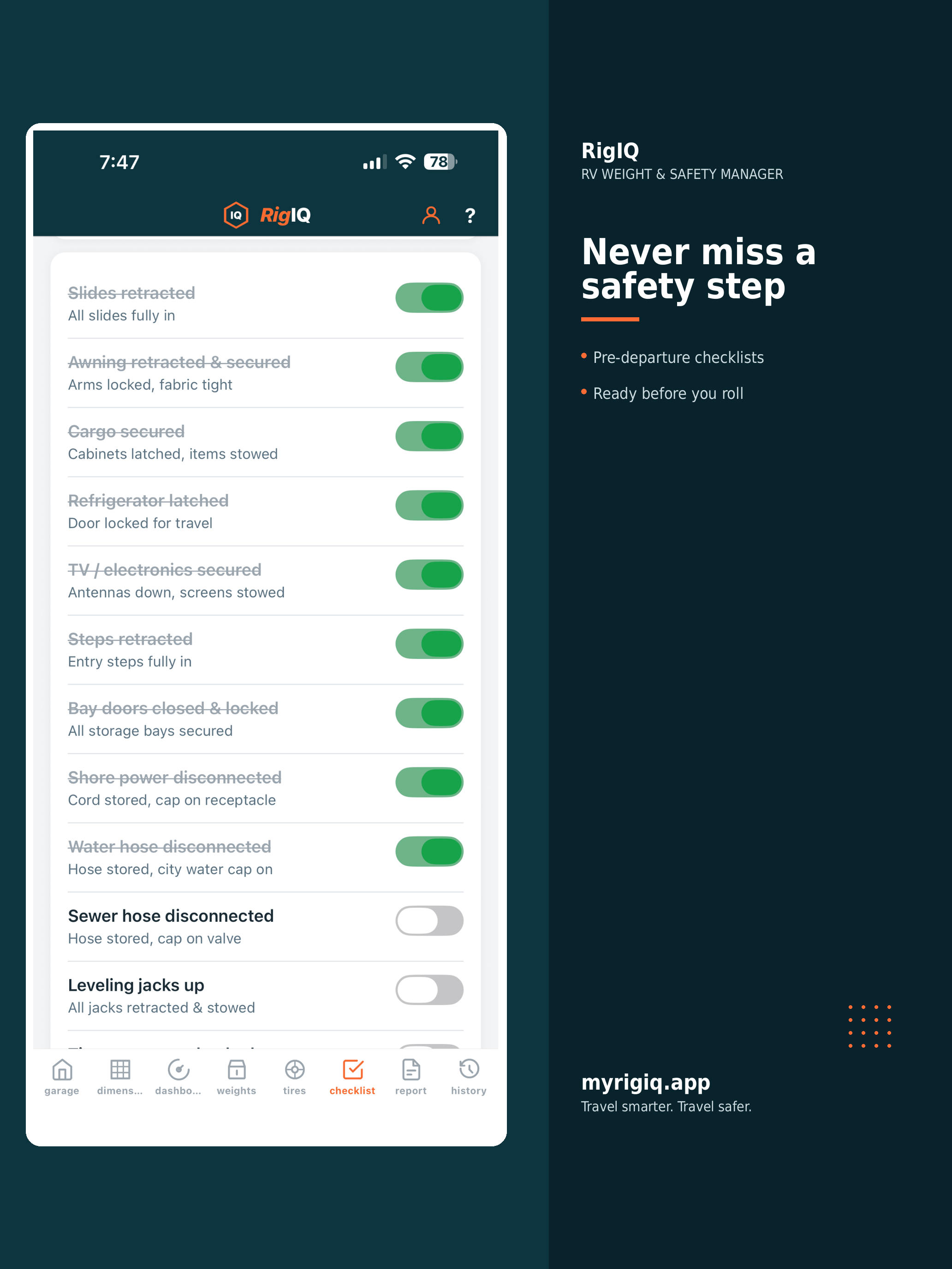 RigIQ pre-departure checklist
